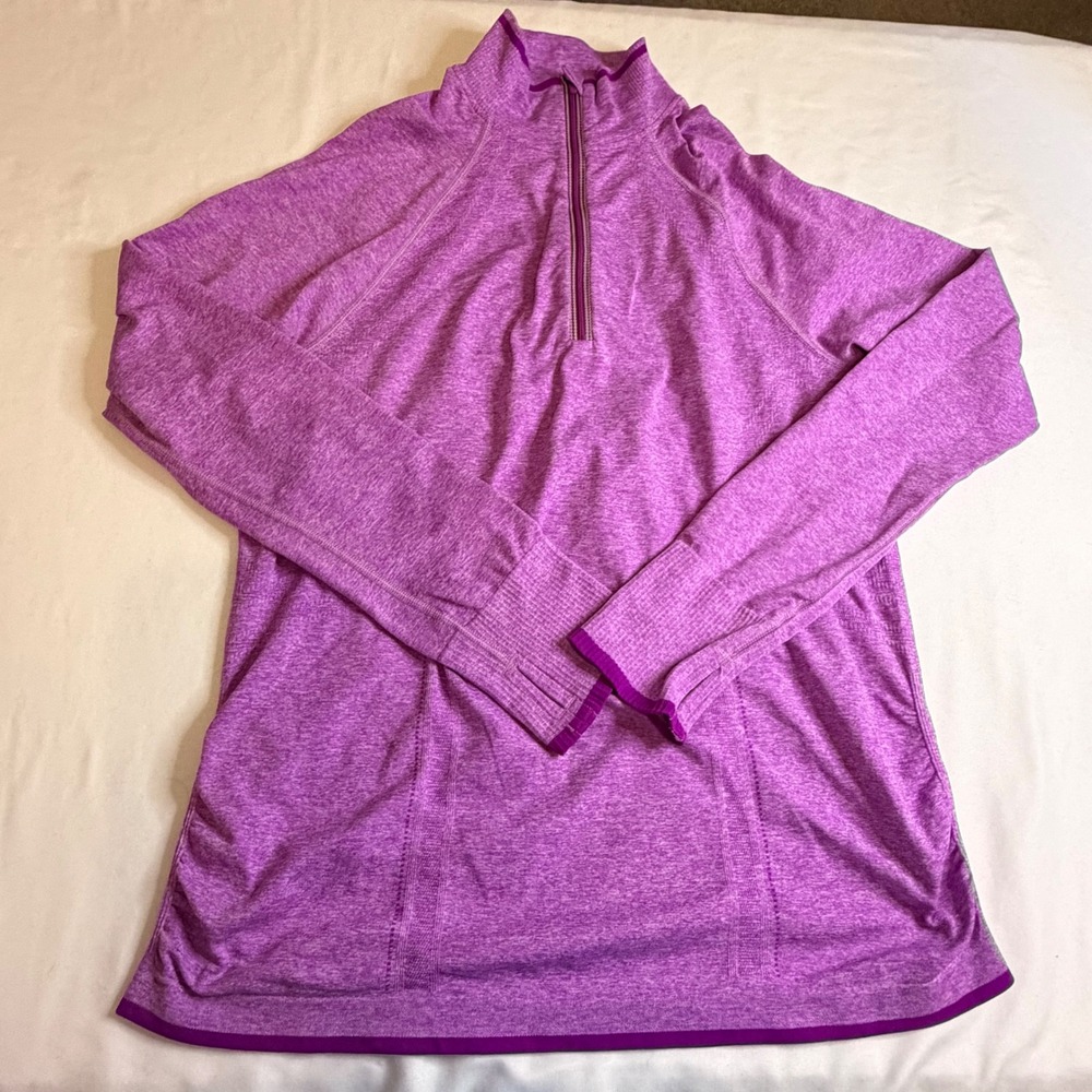 Athleta Momentum Half Zip Pullover Purple Heathered Thumbhole Top Large